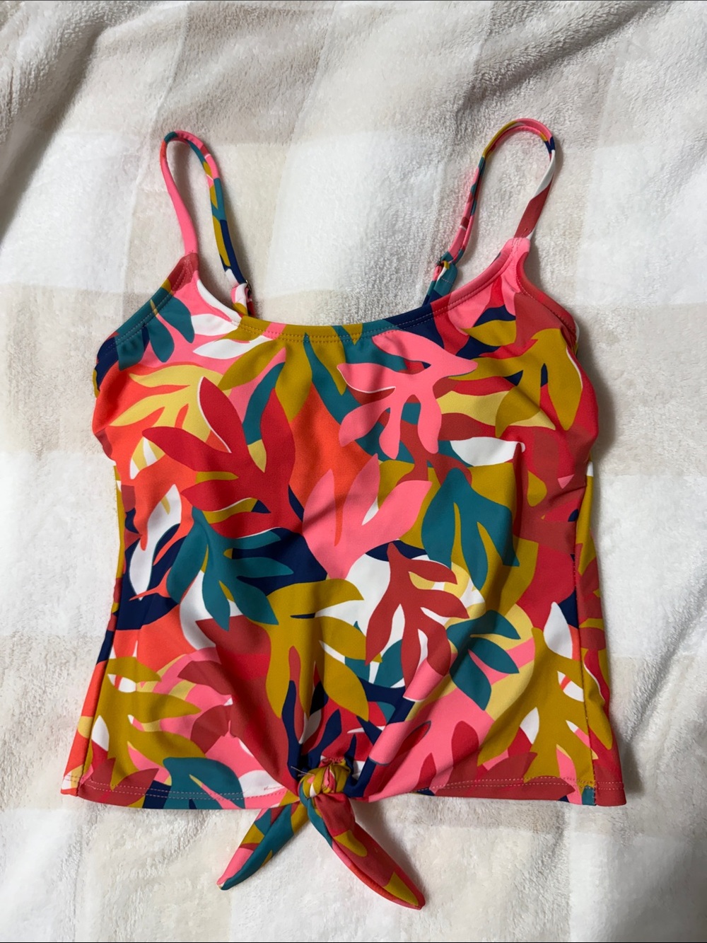 Tropical Tie-Front Tankini Top - Pink Multi